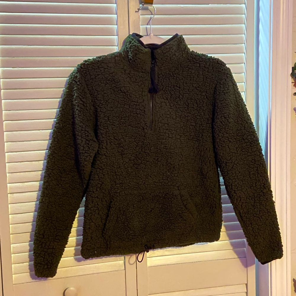 No Boundaries Dark Green Fuzzy Quarter Zip Sweater